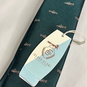 NEW! Class Club Forest Green Boy’s Necktie with Fish Pattern